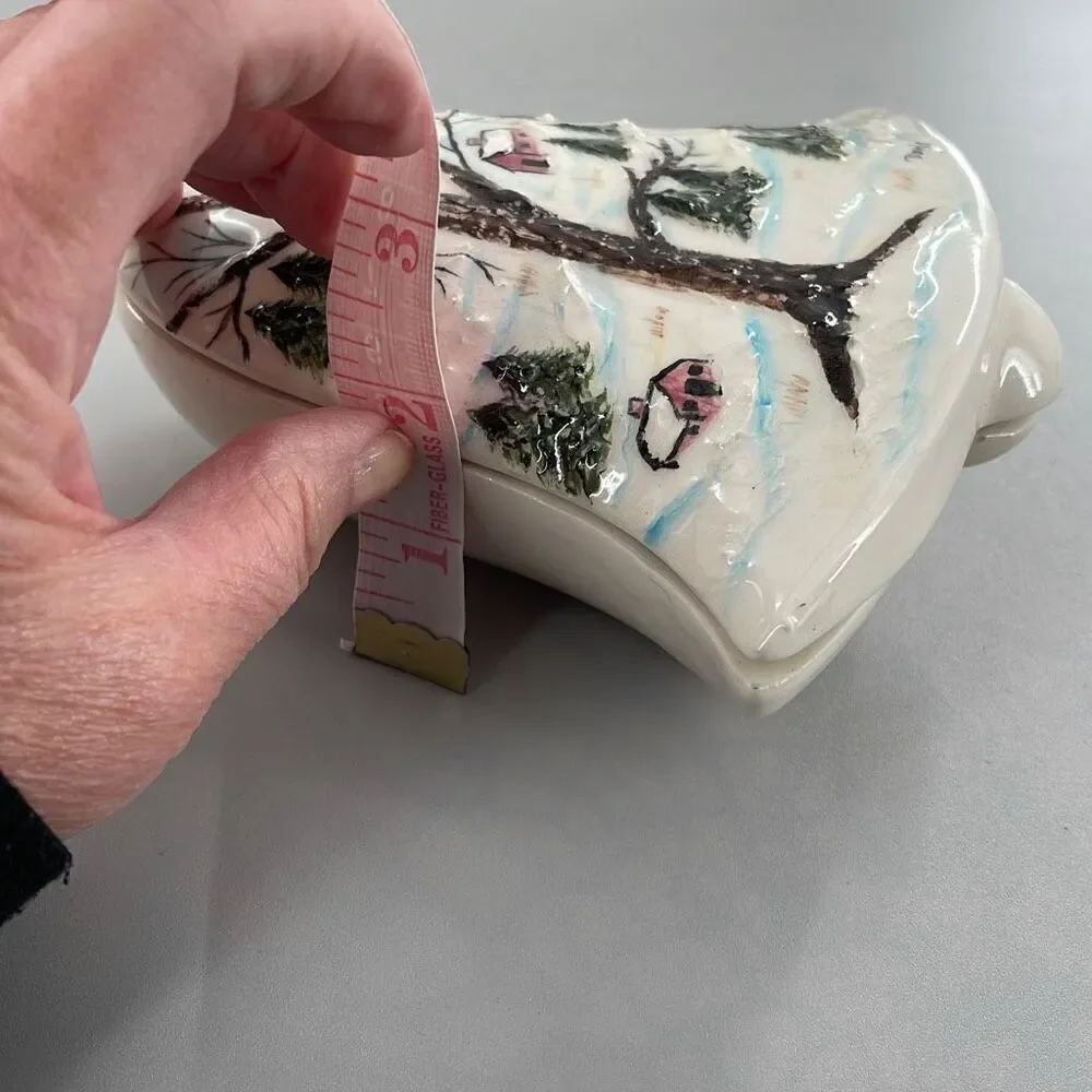 Vintage bell shaped winter scene covered dish